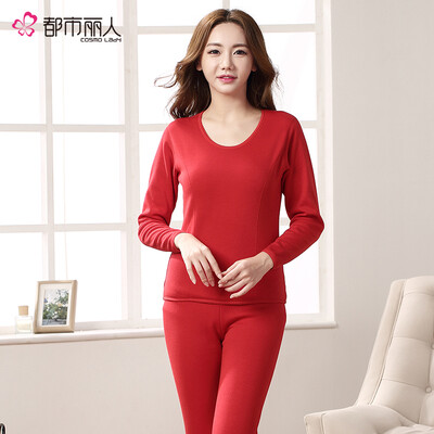 

Urban beauty warm underwear women plus velvet thick section round neck Slim body ladies warm suit 2W7209 black M