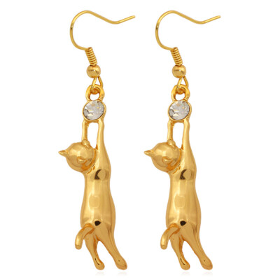 

New Cute Kitty Cat Shape Earrings For Women Jewelry Trendy 18K Real Gold/Platinum Plated Rhinestone Animal Drop Earrings