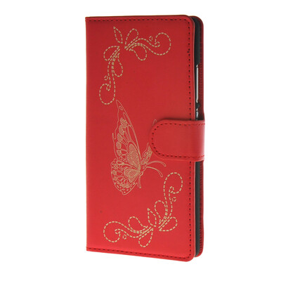 

MOONCASE Betterfly Pattern Leather Side Flip Wallet Card Slot Stand Pouch ЧЕХОЛ ДЛЯ Huawei Ascend P8 Red