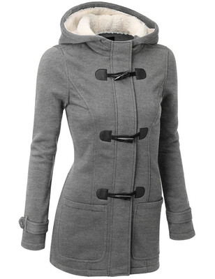 

Autumn Hooded Horn Button Coat Women Winter Parkas Sport Grey Outwear 2015 New Fashion Long Women Overcoat -XL
