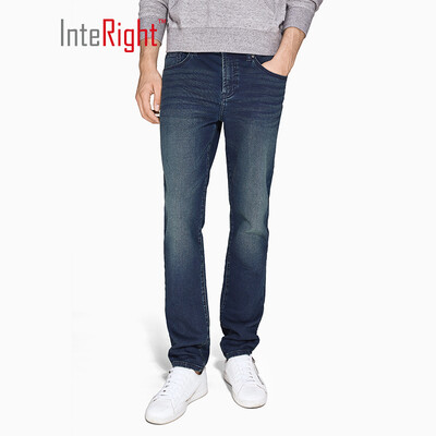

INTERIGHT imitation knit touch slim version micro-elastic mens jeans dark blue 36 yards XXL
