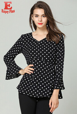 

M L XL XXL 3XL 4XL 5XL plus size vintage new autumn 2018 women blouse long sleeve big size black&white polka dot office lady