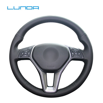 

LUNDA Black Leather Car Steering Wheel Cover for Mercedes Benz C180 C200 C260 C300 B200 hand-stitched Steering Wheel Cover