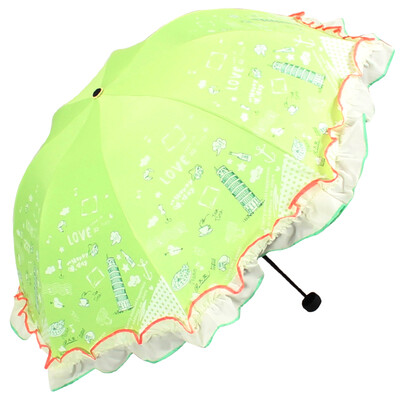 

Paradise umbrella love on the trip black silk screen printed double color side three fold sunny umbrella sun umbrella fruit green 33217E