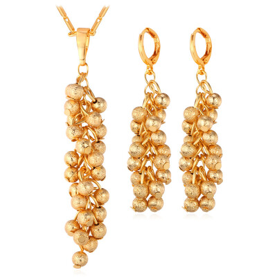 

U7 Beads Jewelry Set Gold Plated 18K stamp 2015 New Trendy Long Dangle Earrings Necklace Set For Women Party Gift Wholesale