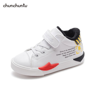 

chunchuntu 2018 Winter Children Pu Leather Casual Trainer Baby Boy Fashion Sport Sneaker Girl Brand Black Warm Shoe 7015