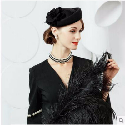 

100 Wool Hats Women Elegant Vintage Wedding Cap Ladies Formal Floral Fedoras Hat Party Church Fedora Lady Woolen Cap B-7428