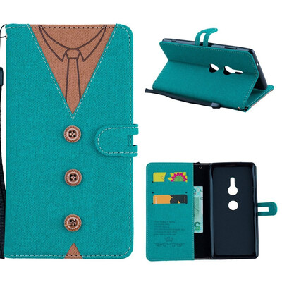 

MOONCASE Sony Xperia XZ2 stitching embossed mens leather case - green