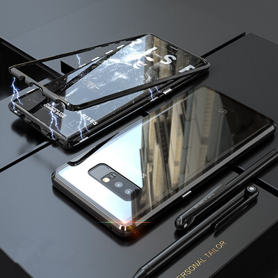 

For Samsung Galaxy Note 8 Case Magnetic Adsorption Metal Bumper Clear Tempered Glass Back Cover Case For Note 8 Shockproof Case