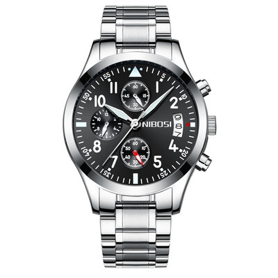 

Korean version of the series of steel all black mens watch 3 degrees waterproof luminous three eyes 6 needle mens watch