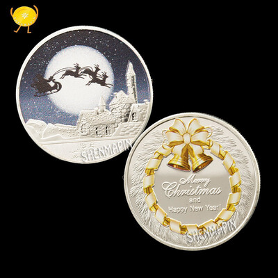 

Christmas Eve commemorative coins Merry Christmas gold plated silver coins exquisite holiday party gift coin collectibles