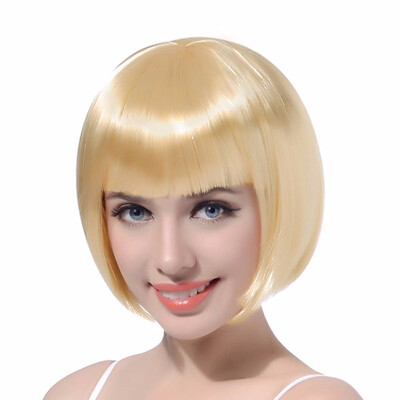 

10" Short Bob Wig With Bangs Synthetic Fake Hair Pink Purple Blonde Red 9 Colors Custom Cosplay Wigs For Women Heat Resistant