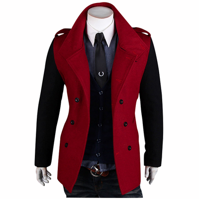 

Zogaa Mens Wool Coat Color Matching Casual Double-breasted