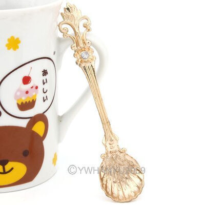

mymei New Golden Luxuriant Vintage Carved Coffee Tea Mini Ice Cream Spoon Scoop