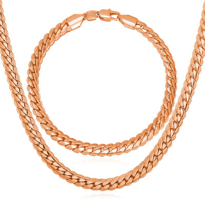 

New Trendy 18K Stamp Necklace Set Men Jewelry Wholesale Rose Gold Plated Chain Necklace Bracelet African Jewelry Sets