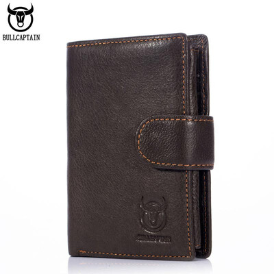 

BULL CAPTAIN MEN Coffee Cow Leather Wallet CASUAL Short Trifold Hasp Zipper Wallet Money Purse Bag Card Holder Coin Pocket