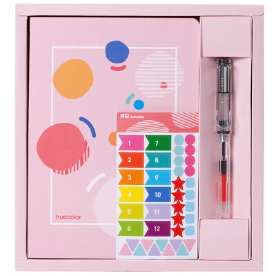 

TRUECOLOR 120 A5 notebook Notepad diary soft copy hand book gift pen classification post gift box set cherry powder 9209