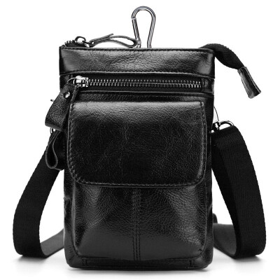 

NovelTeez Mens pocket leather belt mobile phone bag top layer leather multifunction bag