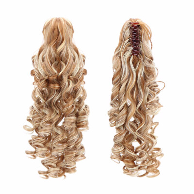 

18" Curly Synthetic Ponytail Wig Hair Extensions Claw On Hairpiece Long Deep Wave Clip In Ponytail Hair Extension Heat Resistant