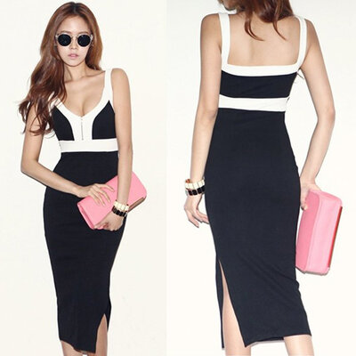 

Women Elegant Two Way to Wear Sleeveless V-neck Zipper Party Pencil Dress