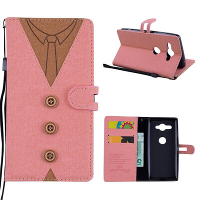 

MOONCASE Sony Xperia XZ2 Compact splicing embossed mens leather case - powder