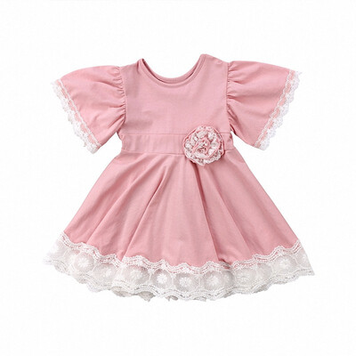 

Kids Baby Girls clothes Lace Princess round neck short sleeve Geometry Toddler cotton casual newborn Party Dresses one pieces