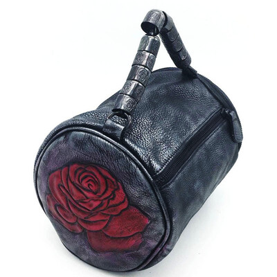 

Vintage embossing handbag women genuine leather shoulder bags female messenger quality cylindrical Rub color tote bag crossbody