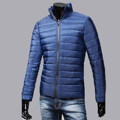 

Mens Fashion Pure Color Stand Collar Long Sleeve Breathable Casual Zipper Cotton-Padded Jacket