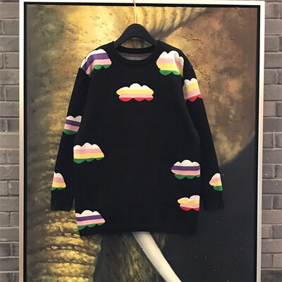 

2018 new womens loose medium long rainbow cloud match crash coloured jacket knitted sweater student clothes autumn