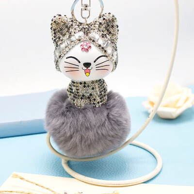 

Free Shipping Crystal JP Cat Doll Charms Twinkle Japan Phone Straps Flashing Key Chain Shining Poms Glittered Pendant Plush