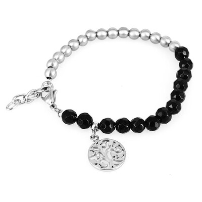 

Black Acrylic Beads Stainless Steel Life Tree Inspiration Charm Bracelet