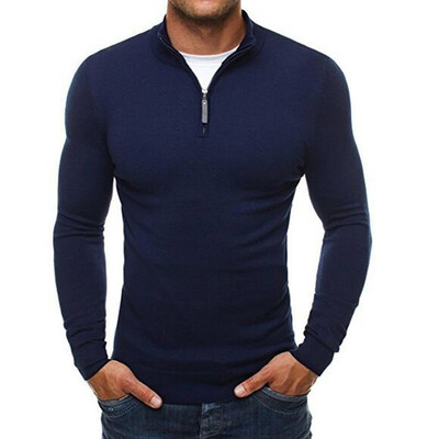 

Fashion Zipper Turtleneck Sweater Men Solid Sweatshirts Knitted Pullovers Sweaters