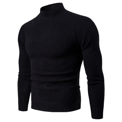 

AOWOFS Europe code new foreign trade mens high lapel Slim bottoming shirt solid color knitted sweater YM007