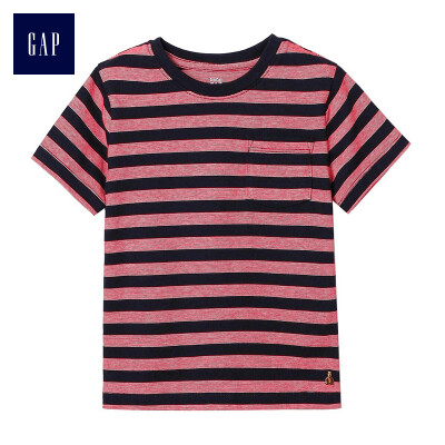 

GAP flagship store Brenner bear embroidery comfortable cotton striped pocket short sleeve basic t-shirt 249899 positive red 90cm 2T