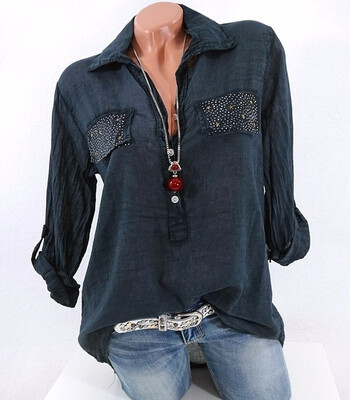 

Women Shirts Blouse Plus Size Tops Elegant Blouse 5XL Women Long Sleeve Lapel Pure Color Casual Loose Blouse