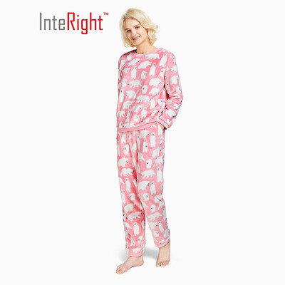 

INTERIGHT pajamas womens autumn&winter flannel warm pajamas home service suit cute bear pattern red bear