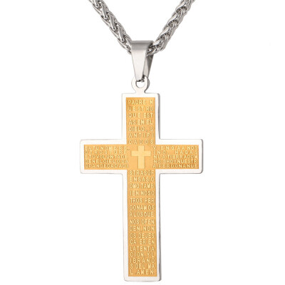 

Cross With Bible Verse 2015 New 18K Gold Plated 316L Stainless Steel Christian Jewelry 22" Chain Cross Pendant Necklace Men