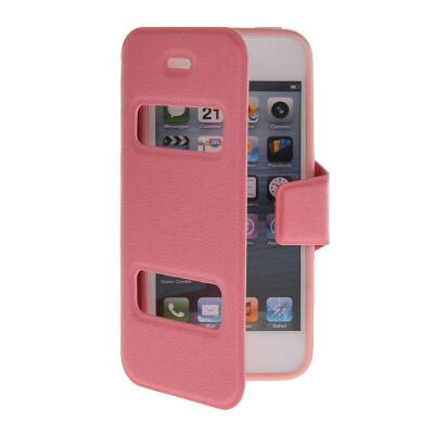 

MOONCASE View Window Leather Side Flip Pouch Hard board Shell Back Case Cover for Apple iPhone 5 / 5S Pink