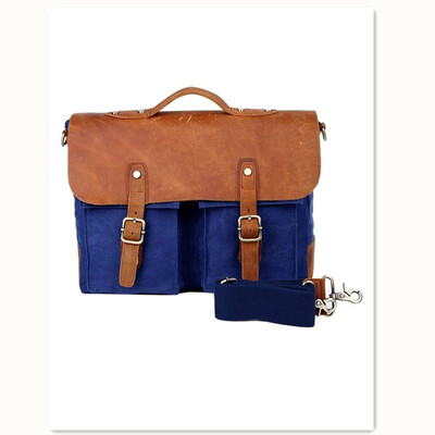 

Retro Crazy Horse Leather Canvas Mens Leather Crossbody Messenger