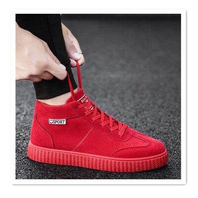 

Korean version of the mens high shoes red shoes social spirit guys tide shoes casual shoes red shoes Korean autumn suede shoes