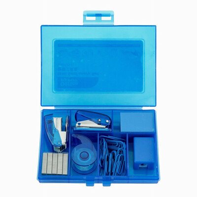 

OSD officinalepot mini stationery set stapler punch tape holder pencil sharpener eraser paper clip staples blue DSS129-B