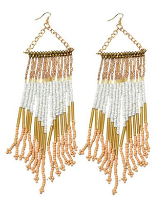 

Idealway New Fashion Bohemian 3 Colors Green Blue Beige Handmade Mix Seed Beads Tassel Long Drop Earrings