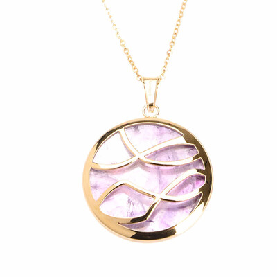 

Round Simple Lines Purple Quartz Crystal Pendant Stainless Steel Necklaces 17"