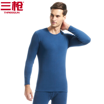 

Three guns thermal underwear men 2018 autumn&winter new product refreshing skin stretch thick cotton round neck v-neck long-sleeved couple autumn clothes long pants womens suit mens deep love blue 2XL