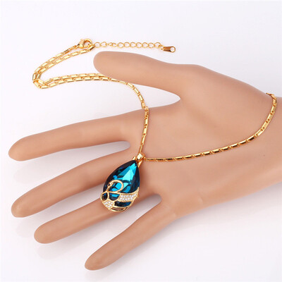 

Crystal Jewelry 18K Real Gold Plated Blue/Red Water Drop SWA Stone&Rhinestone Romantic Women Gift Swan Pendant Necklaces