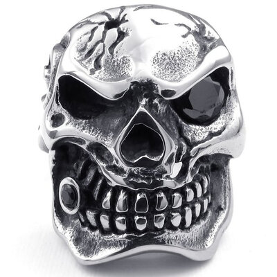 

Hpolw High Quality Mens Cubic Zirconia Stainless Steel Skul Gothic Punk Biker bones ring