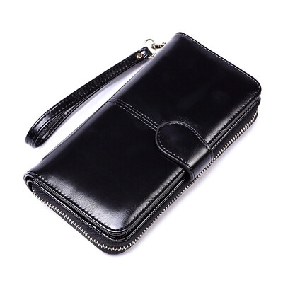

NovelTeez Womens wallet oil wax leather retro long wallet large capacity clutch bag multifunction mobile phone bag