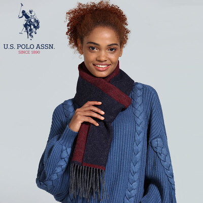 

USPOLO wool scarf female thickening long autumn&winter solid color double-sided bib casual wild Europe&the United States wind scarf shawl dual-use Beijing with gift box PWJOO-60067 red&blue