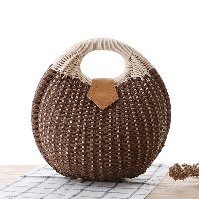 

New summer 2016 shell bag women leather woven bag straw bag beach bag cylindrical handbag large shoulder tote bag