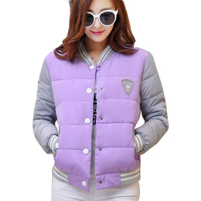 

Women Cotton Padded Jacket Down Short Coat Thin Baseball Winter Stand Collar